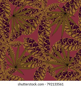 Seamless Tropical Pattern With Big Palm Leaves On White Background. Hand Drawn Jungle Texture In Zentangle Style. Ornate Seamless Background for Print, Interior, Wallpaper, Swimwear. Vector.