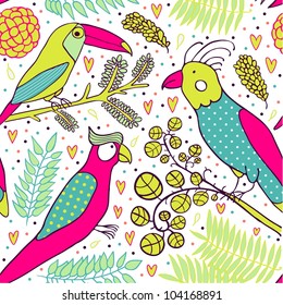 seamless tropical pattern with bird and parrots
