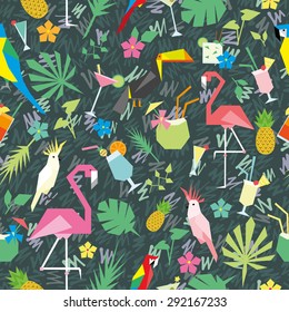 Seamless tropical pattern with birds and drinks 1