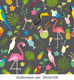 Seamless tropical pattern with birds and drinks 2