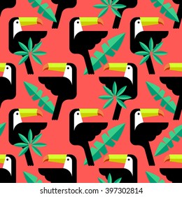 Seamless tropical pattern with birds. Vector.