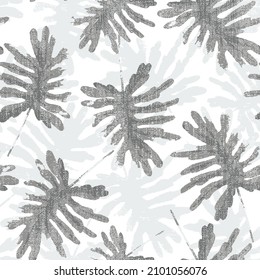 Seamless tropical pattern black Monstera leaves abstract dark black background.Vector illustration drawing.