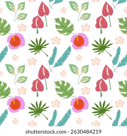 Seamless tropical pattern. Bright summer background. Vector Illustration.