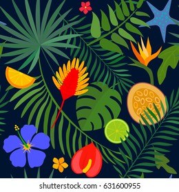 Seamless tropical pattern. Bright wallpaper in a flat style. vector illustration