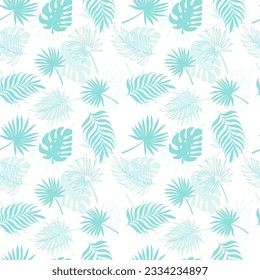 Seamless tropical pattern with colored monstera leaves and tropical leaves