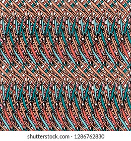 Seamless tropical pattern in coral banana palm leaves. Tropical background for textile, wallpaper, pattern fills, covers, surface, print, wrap, scrapbooking.