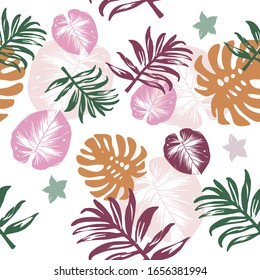 Seamless tropical pattern design for background. tropical leaves vector