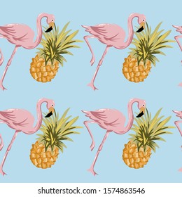 Seamless tropical pattern design. flamingo and pineapple pattern