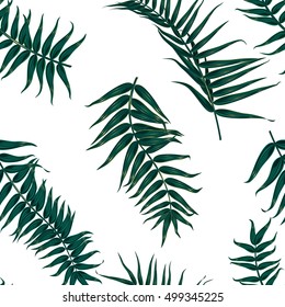 Seamless tropical pattern, exotic background with palm tree branches, leaves, leaf, palm leaves. endless texture isolated on white
