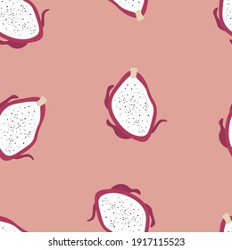 Seamless tropical pattern with exotic dragon fruits vector background. Perfect for wallpapers, pattern fills, web page backgrounds, surface textures, textile.