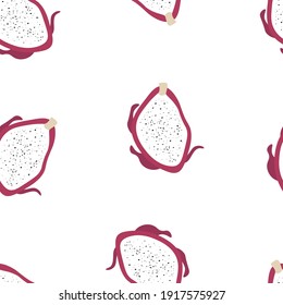Seamless tropical pattern with exotic dragon fruits vector background. Perfect for wallpapers, pattern fills, web page backgrounds, surface textures, textile.