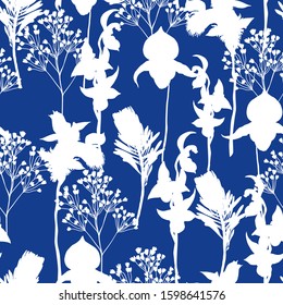Seamless tropical pattern with exotic flowers .  Graphic vector background.