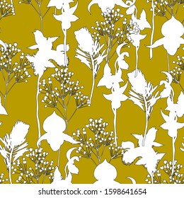 Seamless tropical pattern with exotic flowers .  Graphic vector background.