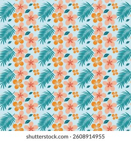Seamless Tropical Pattern with Exotic Flowers and Lush Green Leaves