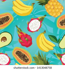 Seamless tropical pattern with exotic friuts. vector background. Perfect for wallpapers, pattern fills, web page backgrounds, surface textures, textile