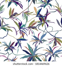 Seamless tropical pattern with exotic leaves.  Abstract background texture.