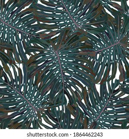 Seamless tropical pattern with exotic leaves.  Abstract background texture.
