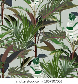 Seamless tropical pattern with exotic leaves.  Abstract background texture.