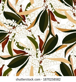 Patrón tropical sin foco con hojas exóticas.  Textura de fondo abstracta.