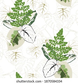 Seamless tropical pattern with exotic leaves.  Abstract background texture.