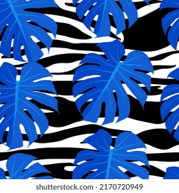 Patrón tropical sin foco con hojas exóticas. Ilustración del vector