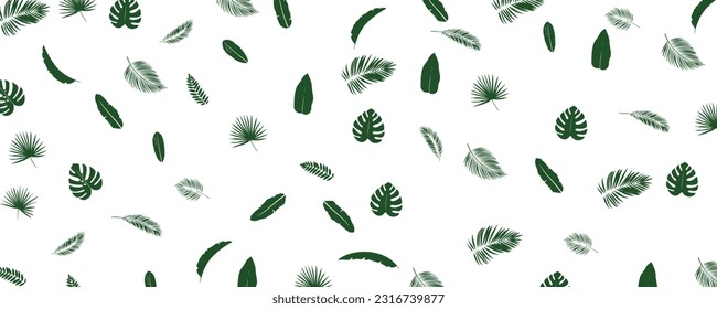seamless tropical pattern with exotic leaves and plants jungle vector on white background