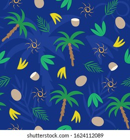 Seamless tropical pattern of exotic plants and fruits in trendy trendy color. Vector EPS 10