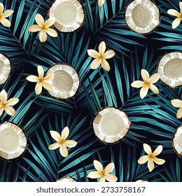 Seamless tropical pattern with flowers, plants. Paradise background, Hawaiian pattern.