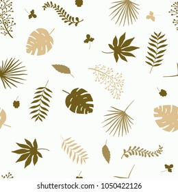 seamless tropical pattern with golden leaves
