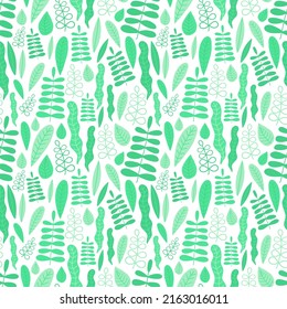 Nahtlose tropische Muster grüner Blätter. handgezeichnete exotische Blatträumung für Kinder, Sommer, Frühling, Kindergarten, Baby, Kinder, Hintergrund, Textur, Textur, Druck, Cover, Umhüllung, Stoffgewebe