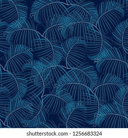 Seamless tropical pattern green palm leaves abstract background.Vector illustration watercolor hand drawn doodle.
