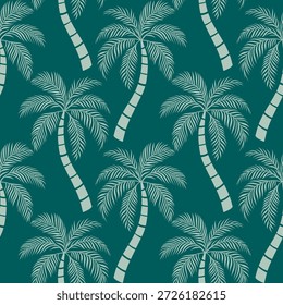 Patrón tropical sin fisuras con palmeras verdes y arcos retro. Vacaciones de verano, playa o diseño de tema de isla. Fondo del Vector botánico de Antiguas.