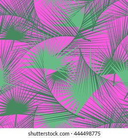 Seamless tropical pattern with green palm leaves. Jungle texture. Perfect for wallpapers, pattern fills, web page backgrounds, surface textures, textile. Vector Illustration