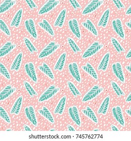 Seamless tropical pattern with hand drawn palm leaves
