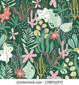 Seamless tropical pattern with jungle florals. Perfect for fabric,textile. Creative Vector background