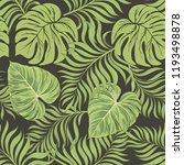 Seamless tropical pattern with jungle leaves. Trendy summer background.