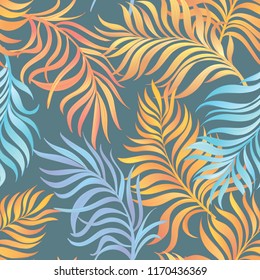 	
Seamless tropical pattern with jungle leaves. Trendy summer background.