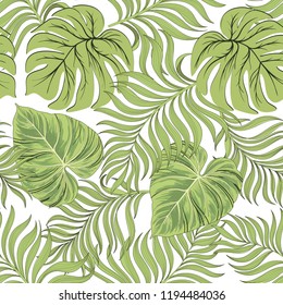 	
Seamless tropical pattern with jungle leaves. Trendy summer background.