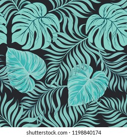 	
Seamless tropical pattern with jungle leaves. Trendy summer background.
