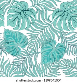 	
Seamless tropical pattern with jungle leaves. Trendy summer background.