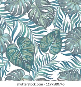 Seamless tropical pattern with jungle leaves. Trendy summer background.