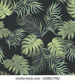 Seamless tropical pattern with jungle leaves. Trendy summer background.