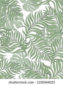 Seamless tropical pattern with jungle leaves. Trendy summer background.