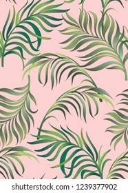 	
Seamless tropical pattern with jungle leaves. Trendy summer background.