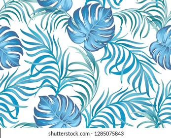 Seamless tropical pattern with jungle leaves. Trendy summer background. - Vector