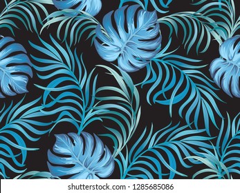 Seamless tropical pattern with jungle leaves. Trendy summer background. - Vector