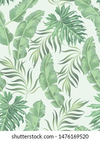 Seamless tropical pattern with jungle leaves. Trendy summer background.