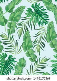 Seamless tropical pattern with jungle leaves. Trendy summer background.