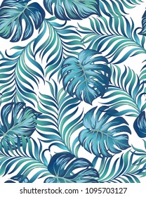 Seamless tropical pattern. Jungle vector background with palm leaves.