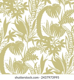 Seamless tropical pattern. Lacy pattern of palm trees on an orange background.